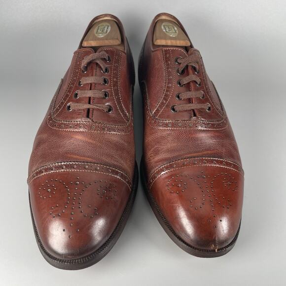 Santoni 14824 Men’s Size 9 EE Brown Leather Oxford Cap Toe Dress Shoes Lace Up - Picture 2 of 9